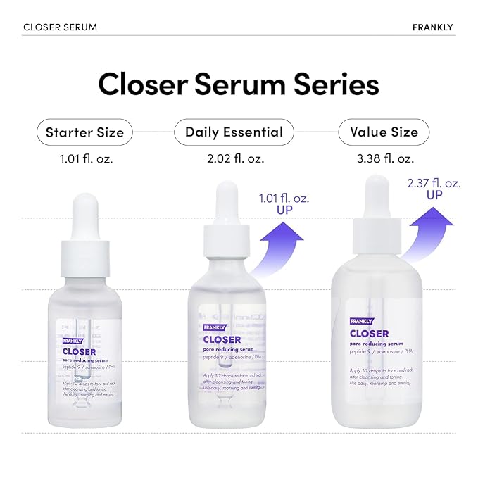 FRANKLY Closer Serum | Pore Minimizer Serum | 9 Peptides, Vegan Collagen, Adenosine, PHA | Korean Pore Minimizer for Glass Skin, Anti-Aging, Hydration, Elasticity | 1.01 fl oz