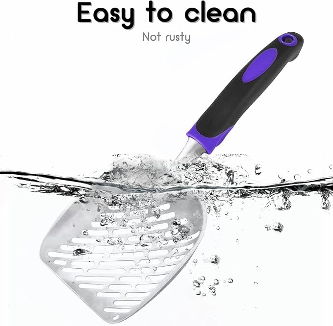 Cat Litter Scoop-Metal Litter Scooper-Kitty Metal Scooper-Long Handle | Kitten Scooper-Poop Sifting-Mesh Shovel-Aluminum Alloy Metal-Suitable for Cat Litter Box-Christmas Gift(Purple)