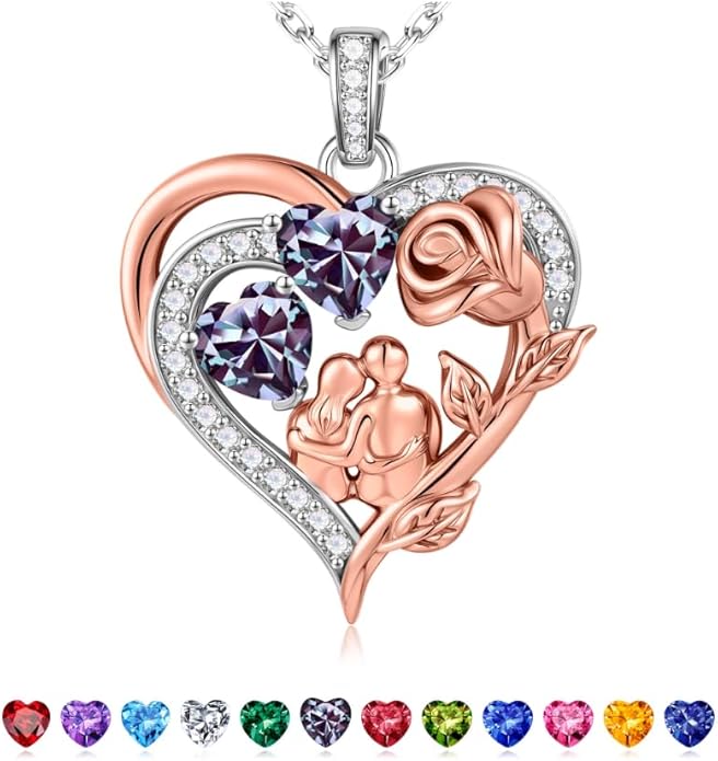 Iefil Valentines Day Gifts for Her - 925 Sterling Silver Birthstone Necklace for Women, Anniversary Birthday Gifts for Wife Girlfriend Mom