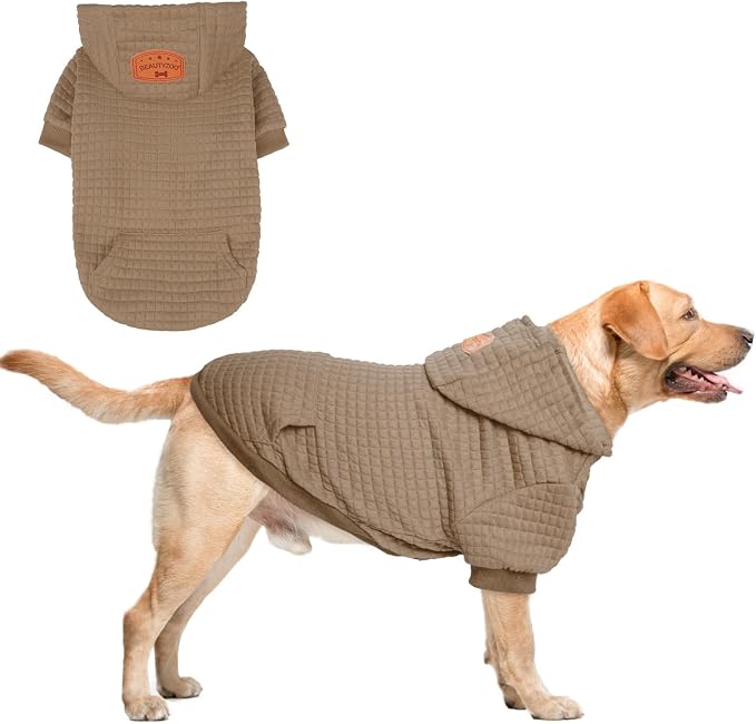 BEAUTYZOO Dog Hoodies Sweater for Large Dogs,Waffle‑Like Laminated Pet Coat | Warm Dog Sweatshirt with Pocket & Leash Hole,Pullover Clothes for Girl Boy Dogs,Stretchy & Easy‑On‑Off,Labrador & Great Danes