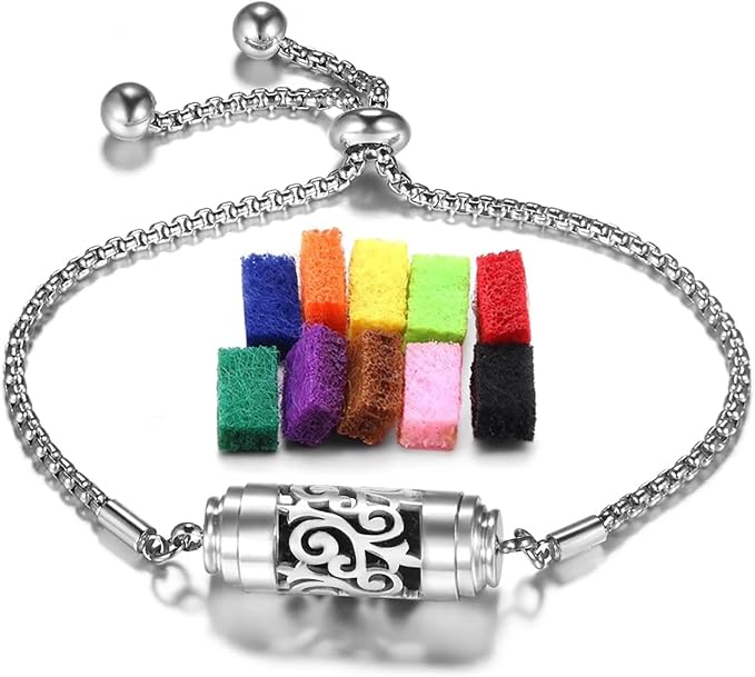 Essential Oil Bracelet,Essential Oil Diffuser Bracelet Stainless Steel Aromatherapy Locket Adjustable Diffuser Bracelet Unisex (Stretch-C)