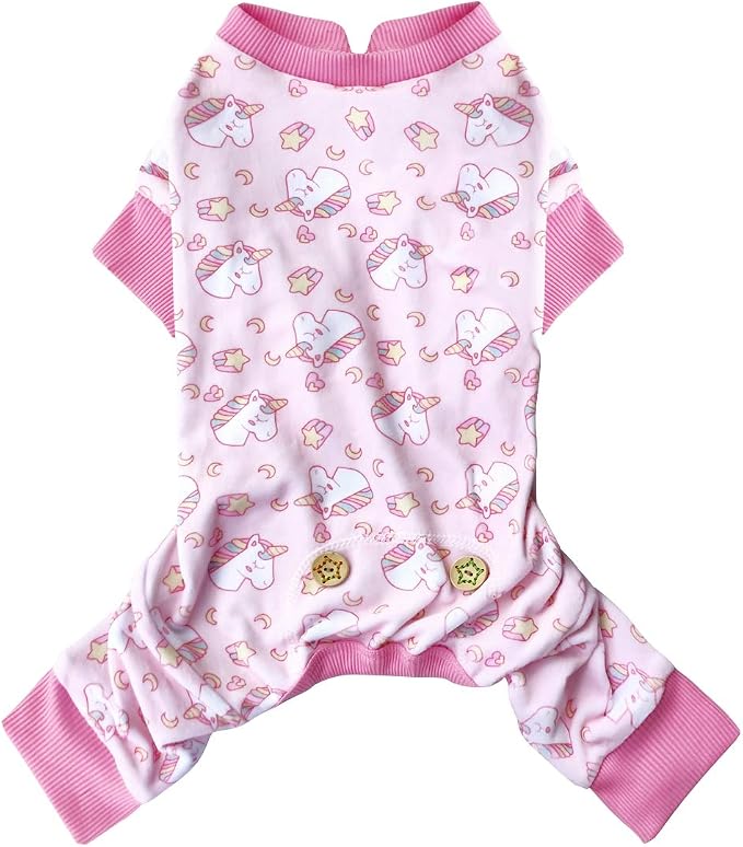 KYEESE Velvet Dog Pajamas for Small Medium Dogs Soft Onesie, Unicorn Pink | 4-Way Stretch, Lightweight & Breathable, Reduces Shedding, Gentle on Sensitive Skin, Recovery Support, Easy Potty Breaks