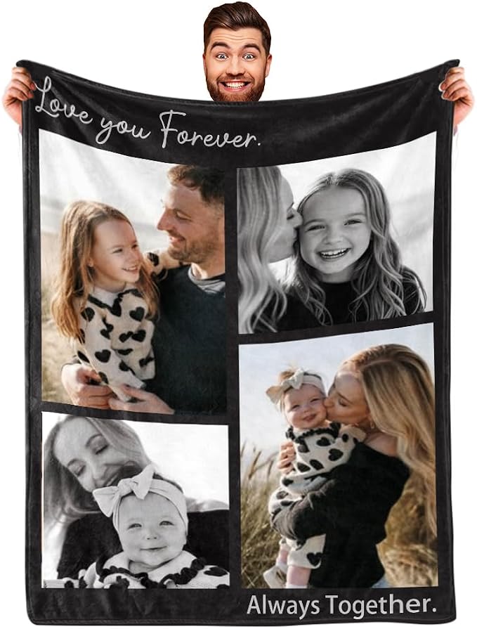 Personalized Photo Blanket for Mom Dad Couples Family Birthday Gifts,Soft & Comfy Throw for Couch or Bed–Cozy Home Décor for Living Room & Bedroom,Teen Girls Boys Throw Blankets Birthday Gifts