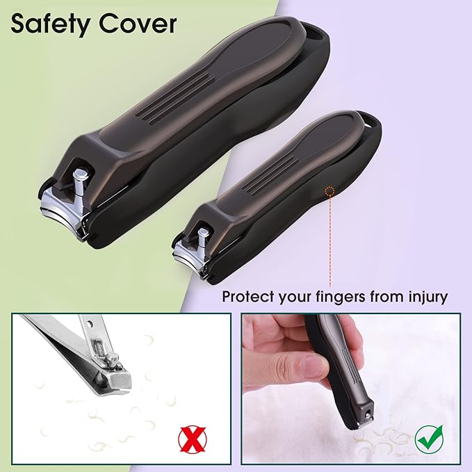 GLAMFIELDS Nail Clipper with Catcher, No Splash Fingernail Toenail Clipper Stainless Steel Nail Cutter Nail Trimmer, Good Gift for Men and Women MF-Large/Small （2Pack)
