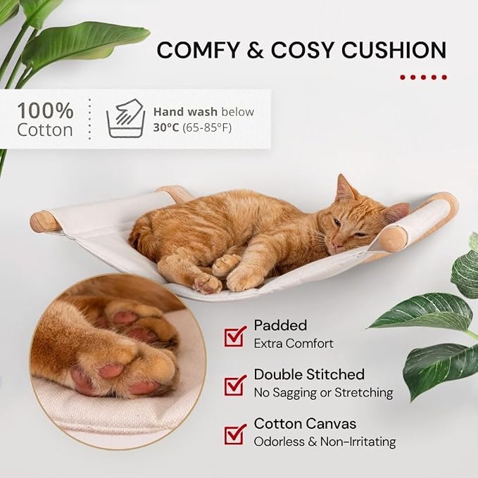 7 Ruby Road Cat Wall Hammock for Large Cats, Cat Wall Bed | A space-saving wall mounted cat bed with a washable, replaceable cushion that holds big cats up to 35 lbs