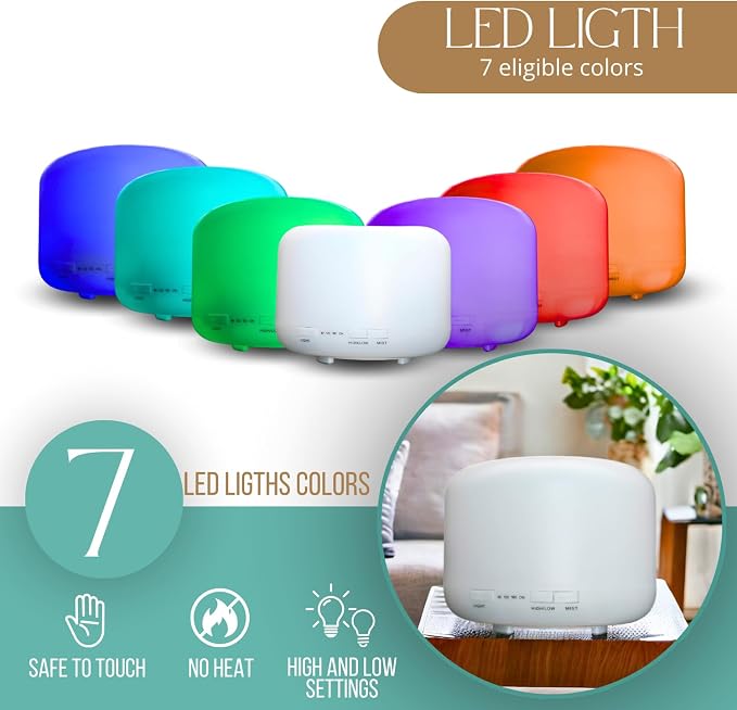 Mystic Romance Essential Oil Diffuser, 500ml Aromatherapy Humidifer and Nigth Ligth for Relaxing Atmosphere in Home Office Yoga and Spa, for Everyone, Auto-Off Safety Switch. Clear