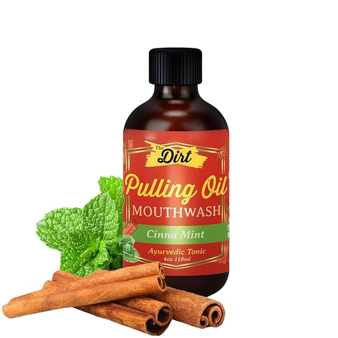 THE DIRT Oil Pulling Mouthwash - Gluten Free - Removes Plaque, Tartar, Bad Breath & Whitens Teeth (Cinna Mint, 4 Ounce)