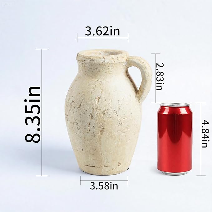 Hanyi Ceramic Rustic White Vase, 8.35 inch Farmhouse Sand Glaze Finish Vintage Boho Decor for Table, Living Room, Bathroom, Shelf, Mantel