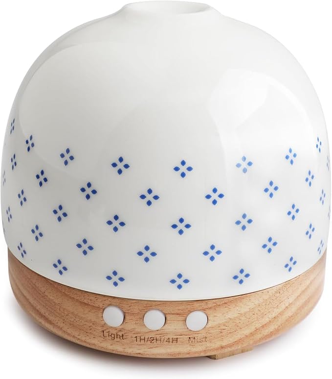 Essential Ceramic Diffuser Round Aroma Luruxy Porcelain Diffuser Luxury 300ml Night Light Captivating Exquisite Blue and White Patterned Elegance Nano Water Mist Humidifier