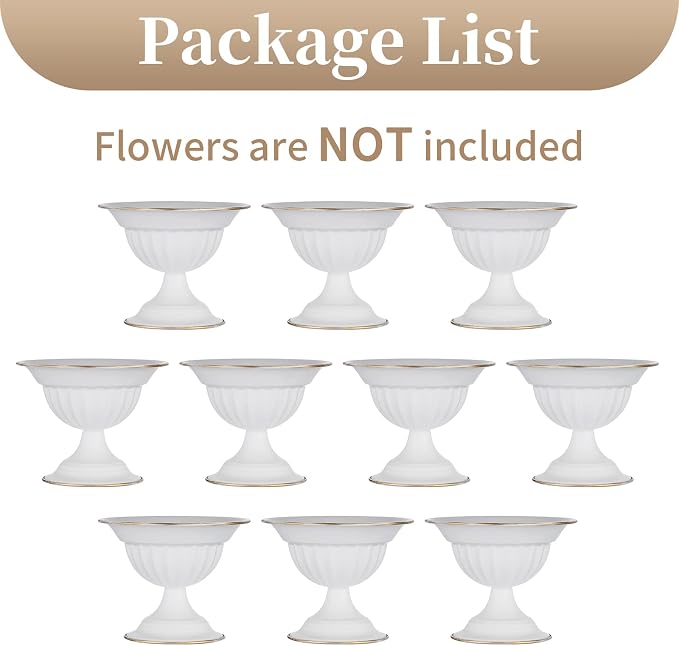 Sziqiqi White Compote Vase Wedding Centerpiece, Flower Arrangement, 10Pcs | 5.1in Metal Pedestal Urn Vases for Decoration, Bowl Planter Pot for Wedding, Party, Event, Birthday, Home