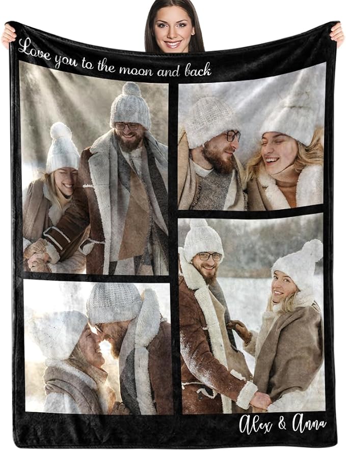 ICELIETE Custom Blanket with Picture Customized Fleece Photo Blanket for Couples Gifts Personalized Blankets and Throws Christmas Valentines Day Gifts for Boyfriend Girlfriend