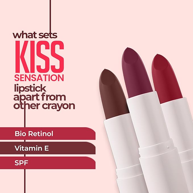 JUICE Kiss Sensation Lipstick For Dusky Skin Tone Matte For Women With Goodness Of Bio Retinol, Uv Protection Long Lasting Lipstick Red Carpet - M02 4 G Pack Of 1