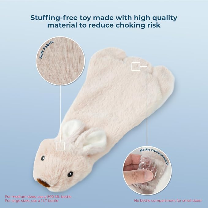 Best Pet Supplies 2-in-1 Stuffless Squeaky Dog Toy - Hare, Medium | No-Stuffing, 2 built-in squeakers, No Mess, Soft, Holds a Plastic Bottle for Added play, Perfect for Moderate chewers