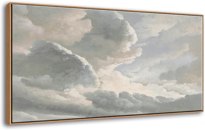 DJSYLIFE Large Framed Wall Art, Vintage Sunset Clouds Landscape, 20x40 Inch | Classic Sky Oil Painting Print, Country Canvas Artwork, Farmhouse Decor for Living Room Bedroom, Ready to Hang for Above Bed