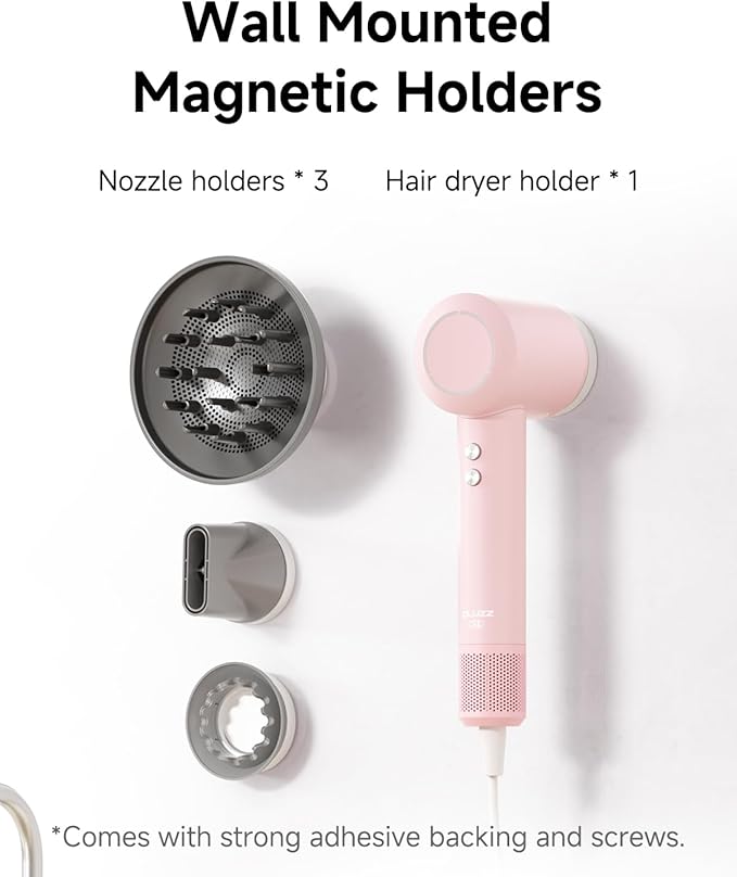 PLUZZ Ionic Hair Dryer with Diffuser, Professional High-Speed Blow Dryer for Women & Men, 110,000 RPM Brushless Motor Fast Drying & Low Noise, Thermo-Control, Lightweight for Travel/Home (Pink)