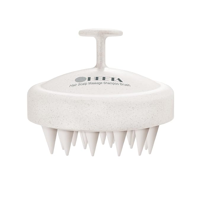 HEETA Scalp Massager Hair Growth, Soft Silicone Scalp Scrubber Shampoo Brush for Exfoliation, Dandruff Removal & Head Massage Stress Relax, Wet & Dry Use for Thick, Thin Hair Care, Wheat Straw Beige