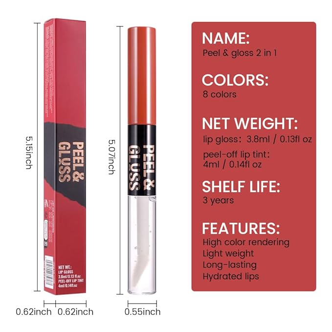 Brown Lip Stain Peel off Lip Oil Dual Ended Combo Set, 2 in 1 Lips Liner Stain Oil Peel off Long Lasting Waterproof, High Pigmented Flawless Lips Tint Stick Not Faded Vegan & Cruelty-free 06#