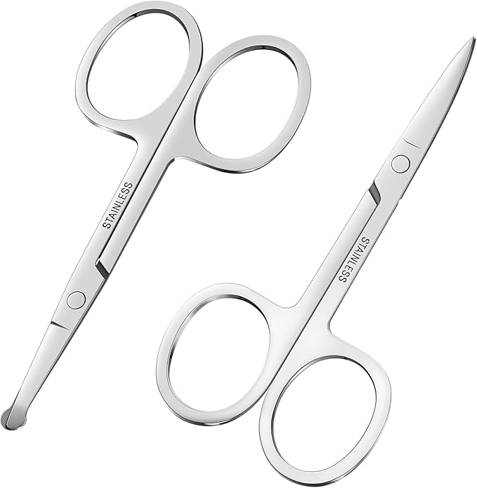 24-Pack Nose Hair Grooming Scissors,Sharp Stainless Steel Manicure Cuticle Scissors Round and Curved Tip,Small Scissors Beauty for Men Women Eyebrow,Mustache,Beard Ear Trimming Kit