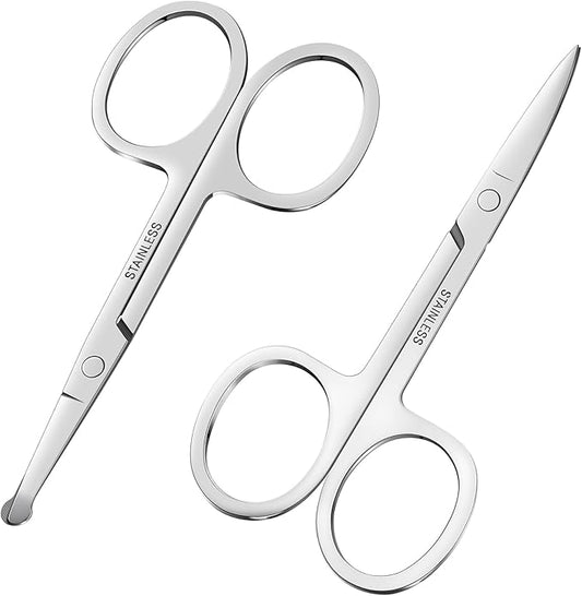 24-Pack Nose Hair Grooming Scissors,Sharp Stainless Steel Manicure Cuticle Scissors Round and Curved Tip,Small Scissors Beauty for Men Women Eyebrow,Mustache,Beard Ear Trimming Kit