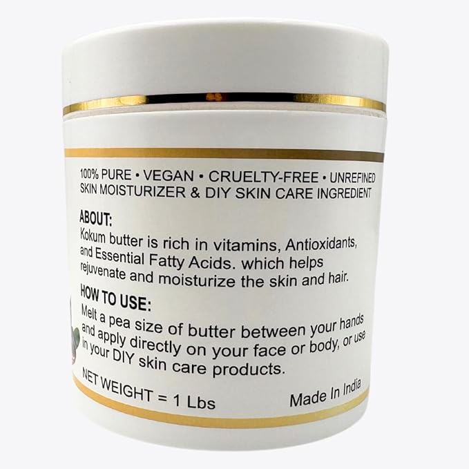 Organic Raw Kokum Butter 100% Pure,Natural & Unrefined| Skin Moisturizer For Face, Body & Hair| 1 LBS/450 GM Ivory / White Grade A | DIY Creams, Balms, Lotions, Soaps| Moisturizes Dry Skin