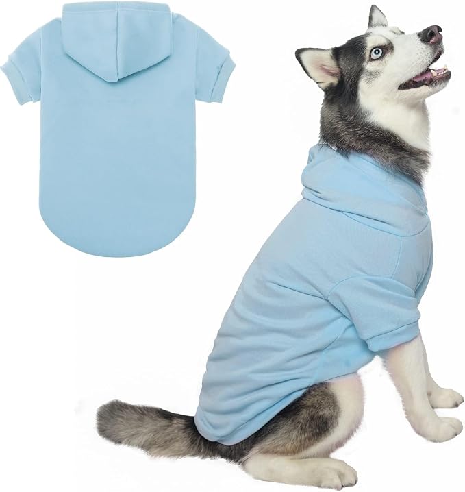 BINGPET Dog Hoodie for Large Dogs, Soft Pullover Pet Sweater | Warm Dog Sweatshirt Clothes, Winter Hooded Outfit for Girl Boy Dogs Puppy, French Pitbull Cold Weather Coats Wear, Blue XXL