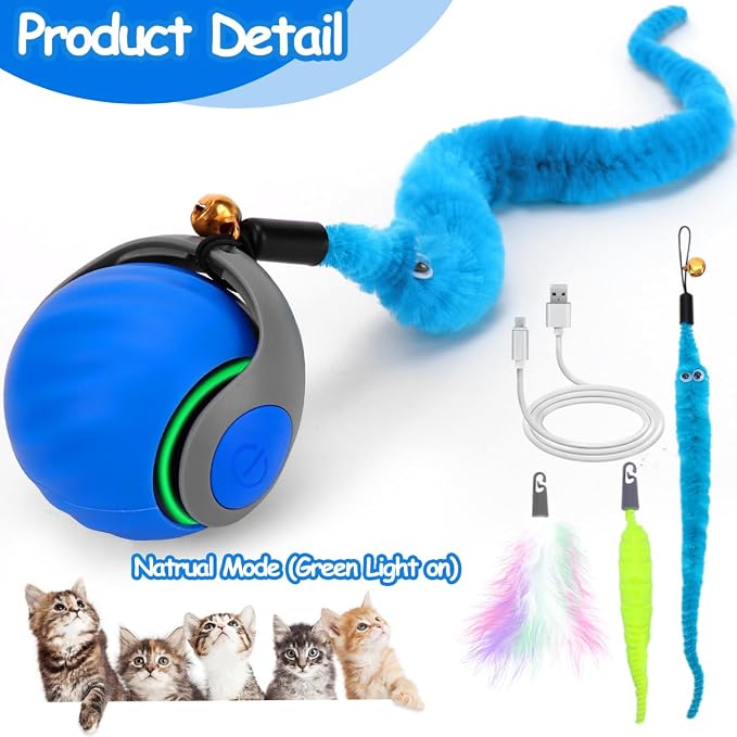 Mity rain Interactive Cat Toy Ball, Rechargeable Cat Toys for Indoor Cats