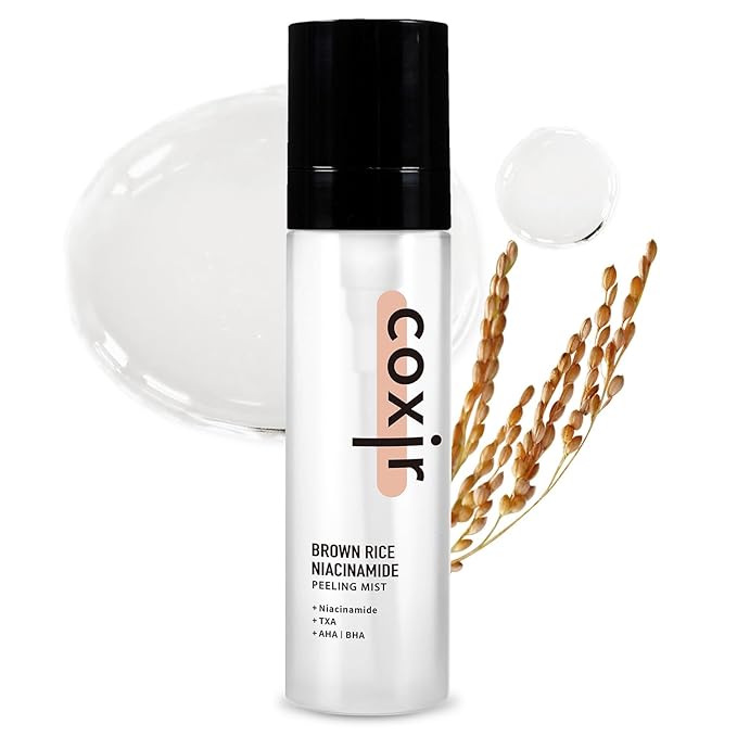 coxir Brown Rice Gentle Mist Toner – Niacinamide, TXA, AHA/BHA | Daily Mild Peeling Facial Spray for Smooth Texture & Pore Care | Korean Skincare [2.70 fl.oz]