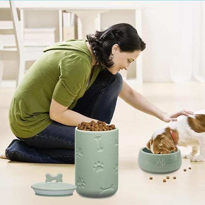 Dog Treat Container Airtight - 9"x5" Ceramic Big Treats Jar with Lid(Green)