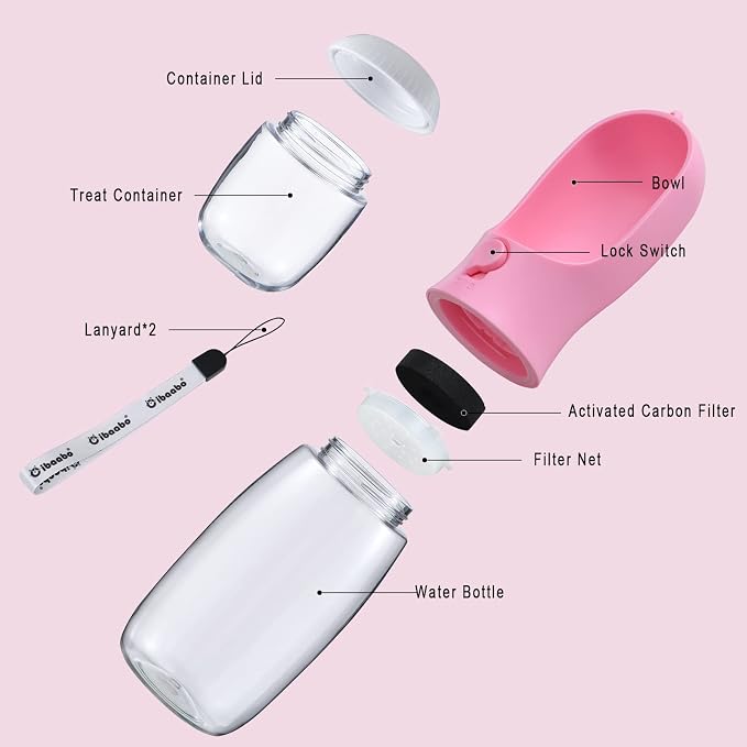 Cibaabo Dog Water Bottle Portable with Food Container & Filter for Travel | Feeding & Hydration | Travel Water Bowl | Portable Pet Dispenser | Dog Gifts | Puppy Essentials | for Hiking Camping Beach