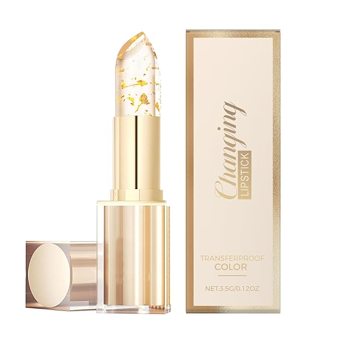 Color Changing Lipstick with Gold Foil, Long Lasting Waterproof Moisturizing Gloss, PH Activated Lip Balm, Non-Sticky Clear Lipstick for Women & Girls