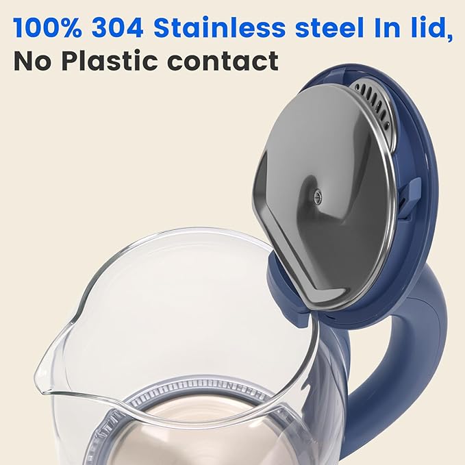 Glass Electric Kettle, No Plastic Contact With Water, 1.8L Electric Tea Pot, Automatic Shut-off, Borosilicate glass Visual Boiling, Water Heater & Teapot Perfect For Tea & Coffee