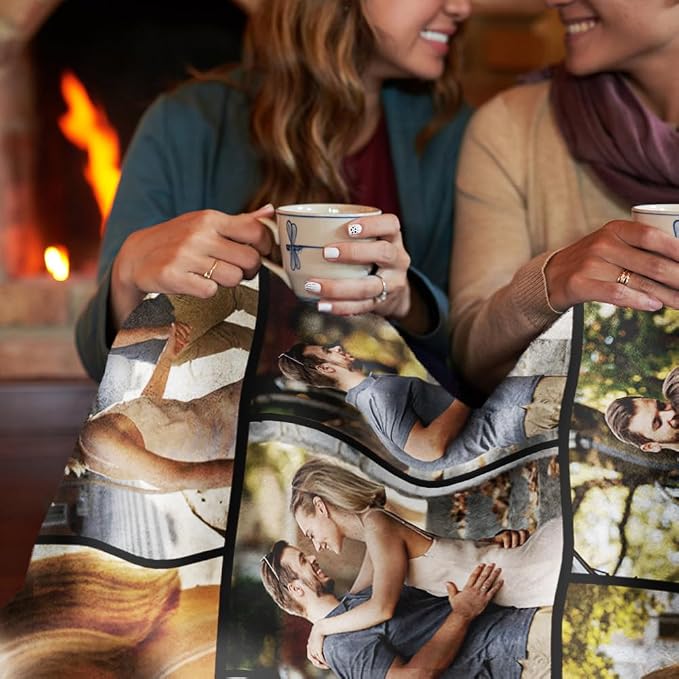 Ships Next Day, Custom Sherpa Fleece Blanket with Photos Text Soft Warm Custom Blanket Personalized Couples Gifts for Boyfriend Girlfriend Customized Picture Blanket Gifts for Christmas Valentines Day