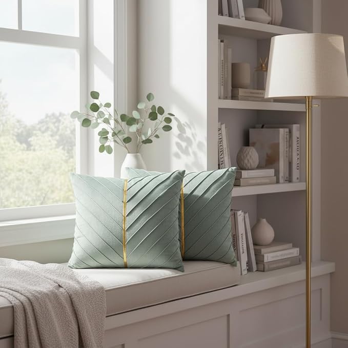 Velvet Throw Pillow Covers 24x24 Pack of 2 Gold Decor Mint Green | Soft Solid Pillow Covers,Modern Luxury Home Decor,for Couch Chair Sofa Bedroom Livingroom,Hidden Zipper,Ideal Gift,Easy Care