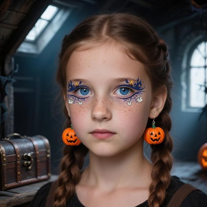 10 Sheets Halloween Temporary Tattoos Colorful Eye Fake Tattoos Halloween Mixed Styles Spider Web Tattoos Waterproof Cobweb Tattoo Cute Pumpkin Ghost Stickers for Kids Boys Girls Body Art Makeup
