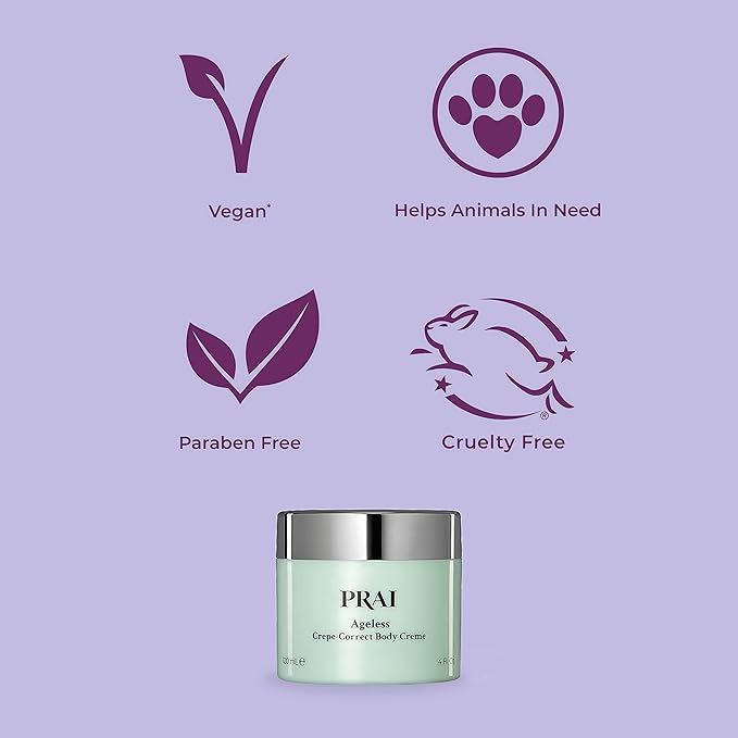 PRAI Beauty Ageless Crepe-Correct Body Creme - Anti-Aging and Anti-Wrinkle Body Cream for Crepe Skin - Body Skin Care Products for Ageless-Looking Skin - 4 Oz