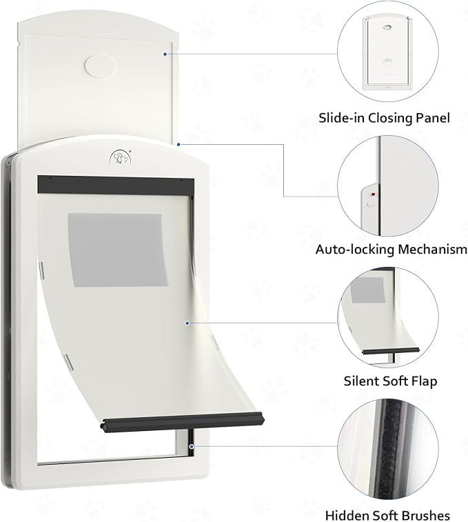 [Classicmacher] Dog Door for Large Dogs, White Frame Door for L arge Dogs, Strong Plastic Doggy Door and L arge Pets with Sliding Lock Panel and Magnetic Soft Flap (Large,White)