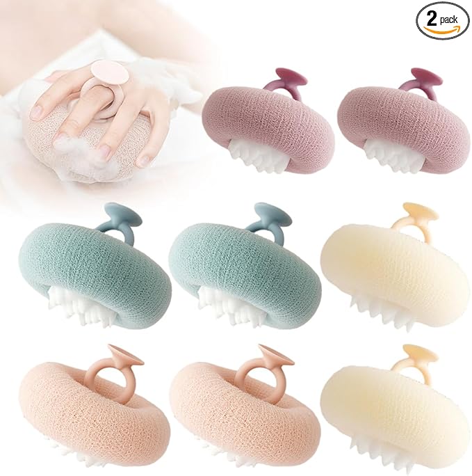 Super Soft Sunflower Suction Cup Bath Ball, 2024 Upgraded 2-in-1 Sunflower Bath Ball Exfoliating Bath Sponge Cleaning Brush, Sponge Mesh Pouf Shower Ball for Women, Men Shower (Colorful-8)