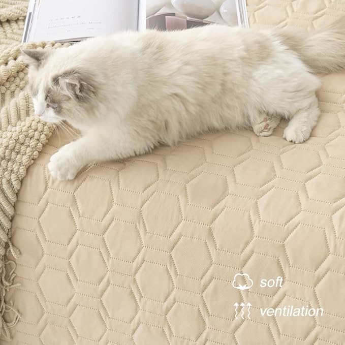 Tcksstex Waterproof and Non-Slip Dog Bed Cover and Pet Blanket Sofa Pet Bed Mat ，car Incontinence Mattress Protectors Furniture Couch Cover for Most Cats Dogs,Pets（52x82-Beige）