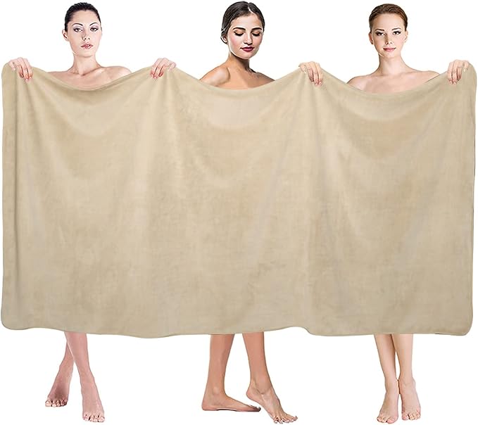 JML Luxury Hotel & SPA Jumbo Bath Towels (2 Pack, 35"x70") - 350GSM High-Density Fleece Sheet Towel Sets - Super Soft and Absorbent, Lint Free, Fade Resistant Oversized Bath Sheet, Camel