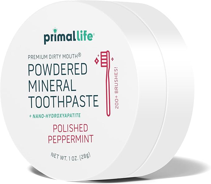 Primal Life Organics - Dirty Mouth Toothpowder, Tooth Cleaning Powder, Flavored Essential Oils with Natural Kaolin & Bentonite Clay, Good for 200+ Brushings, Paleo, Organic, Vegan (Peppermint, 1 oz)