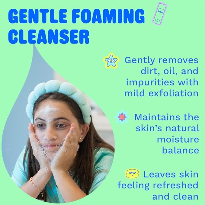 Pipa Skincare Squeaky Clean Foaming Cleanser 3.4 fl oz | Gentle Face Wash for Kids & Teens Ages 8 to 13 | Fragrance-Free, Dermatologist & Pediatrician Approved | Daily Hydrating Facial Cleanser