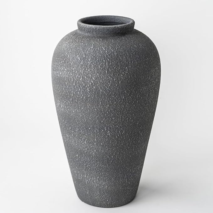 Large Ceramic Flower Vase 11 Inches, YBX Black Rustic Ceramic Vase, Decorative Farmhouse Tall Vase for Home Decor, Living Room, Bedroom, Centerpieces, Console, Wedding, Table Decorations, Black