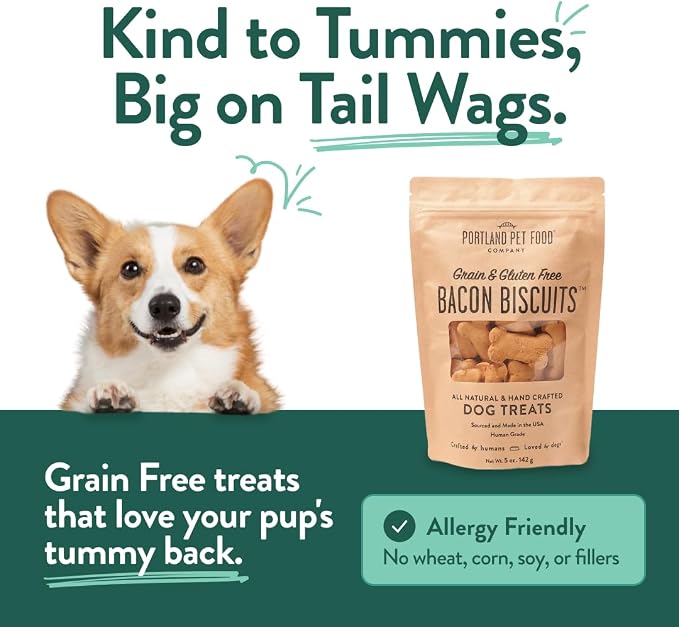 Portland Pet Food Bacon Dog Treats - Natural, Grain-Free Biscuits, 5 oz | Human-Grade, Limited Ingredient, Healthy Low Calorie Training Treats for Small & Large Dogs, Puppy to Senior, Made in USA
