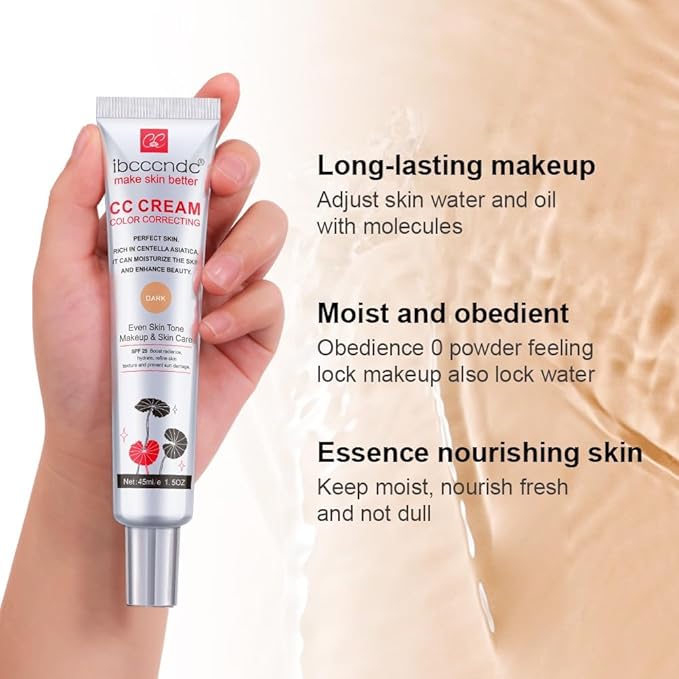 Color Correcting CC Cream Foundation, Invisible Pores Concealer, Rich In Centella Asiatic, Moisturizing And Waterproof CC Cream With Spf 25 (DARK)