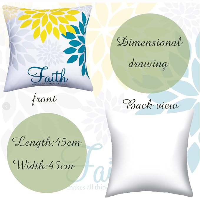Tatuo 4 Pcs Flower Pillow Covers Square 18 x 18 Inch Blue Series | Pillow Cushion Cases for Sofa Bed, Family Faith Hope Love Words, Decorative Flower Pattern, Living Room Home Decor