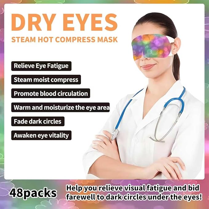 Steam Eye Mask, 48 Packs Unscented Heated Compress Eye Mask for Dry Eyes, Disposable Self Heating Sleeping Warm Eye Patch Help for Dark Circles, Puffy Eyes, Relief Stress Eye Fatigue(New)