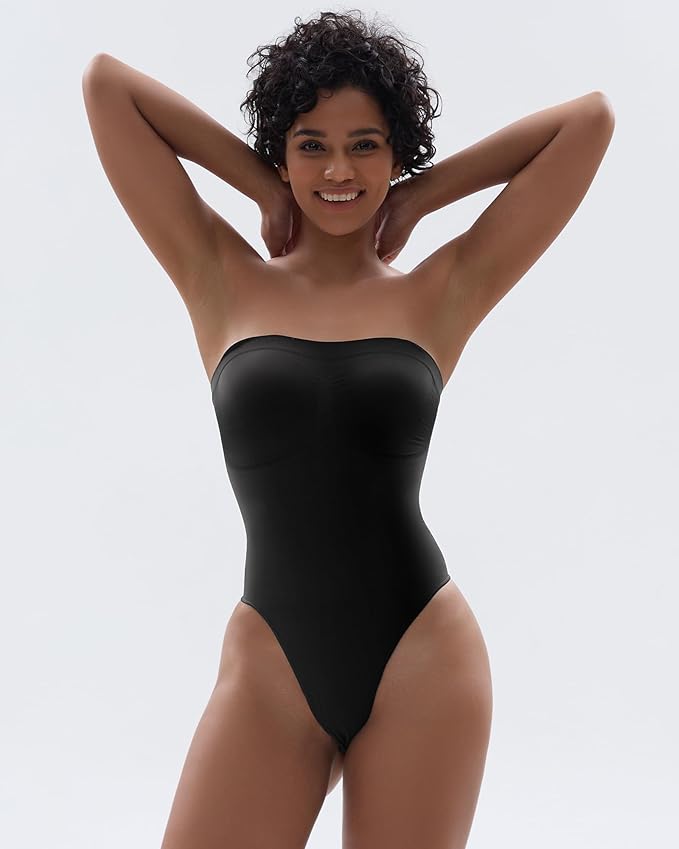 SHAPERX Strapless Shortie Bodysuit for Women Tummy Control Shapewear Seamless Body Shaper with Removable Straps