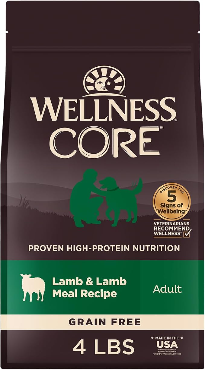 Wellness CORE Adult Dry Dog Food, Grain Free Kibble, Natural, High Protein, Lamb Recipe, 4 lb Bag