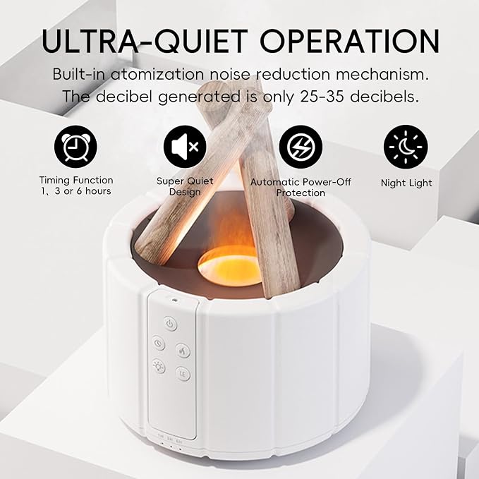YALEDI Campfire Flame Fire Diffuser, Bonfire Aromatherapy Essential Oil Diffuser, 250ml Wood Cool Mist Humidifier for Home,Bedroom,Office, Remote Control, Auto Shut-Off, Night Light, Gift (Black)