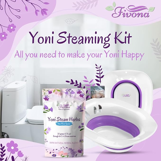 FIVONA 2-in-1 Yoni Steaming Kit Over the Toilet Seat with V Steam Herbs Blue Moon Recipe for Detox, Cleansing, PH Balance and Odor Control